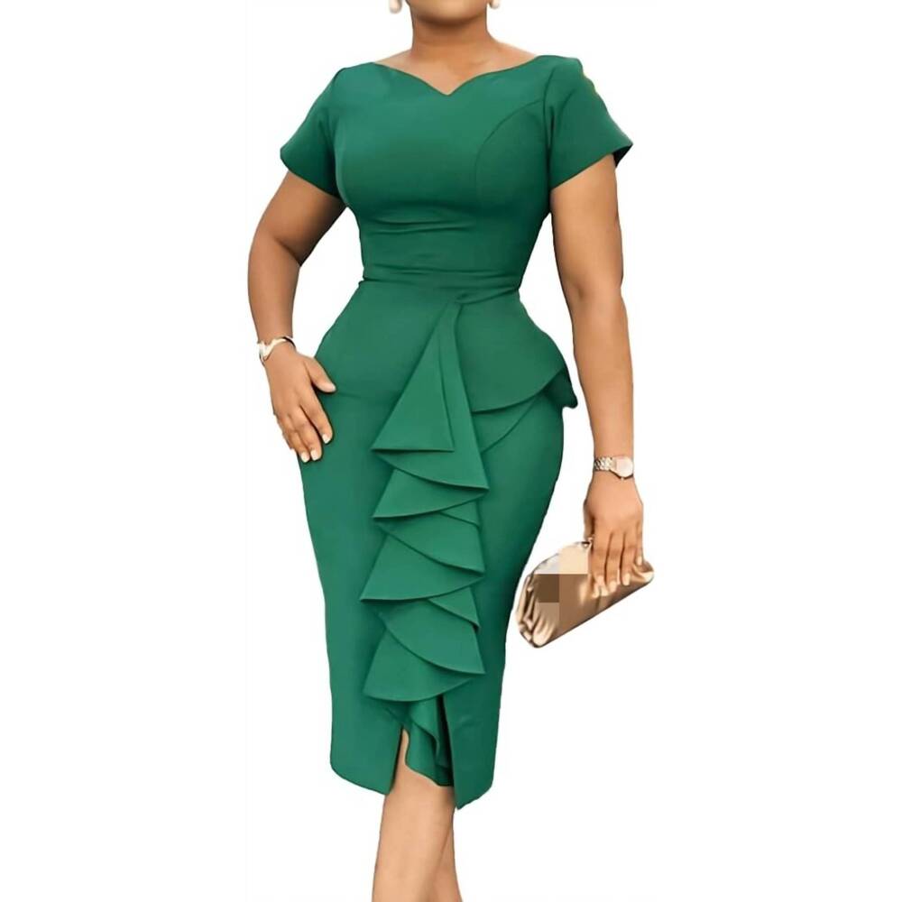 NEW METAMORPHOSIS ruffle midi dress in green